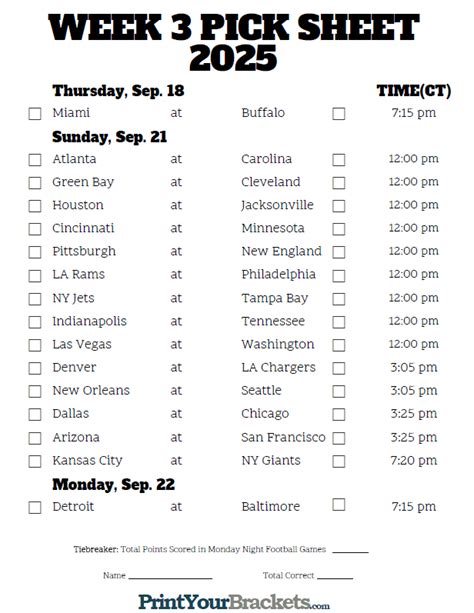 Week 3 Printable Nfl Schedule