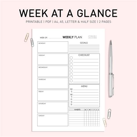 Week At A Glance Planner Printable