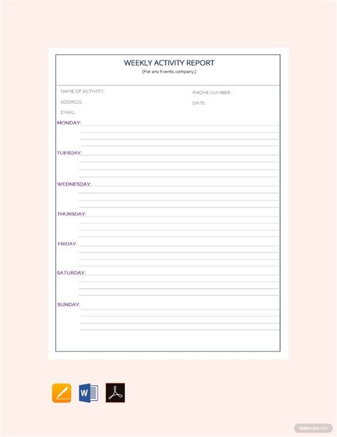 Weekly Activity Report Template Word