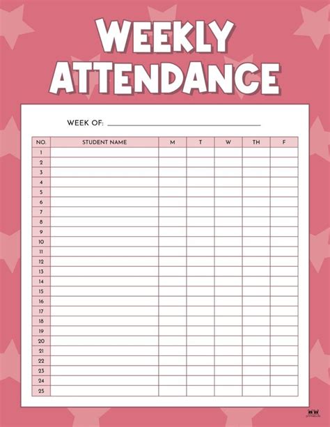 Weekly Attendance Sheet Template