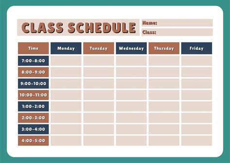 Weekly Class Schedule Template