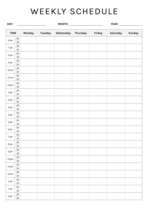 Weekly Hourly Schedule Template Word