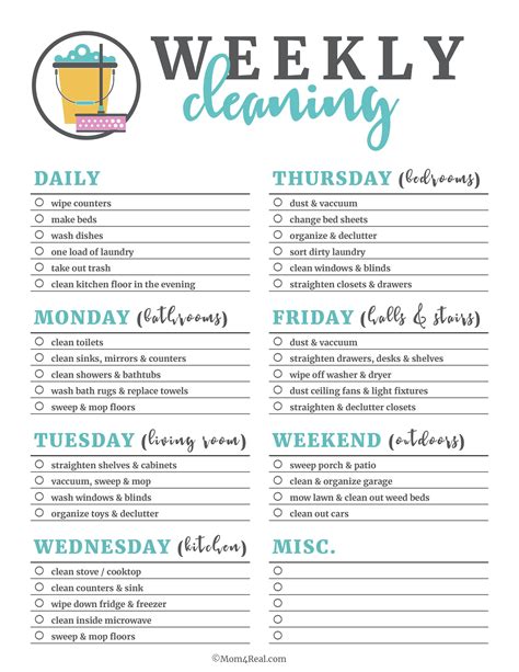 Weekly House Cleaning Checklist Printable
