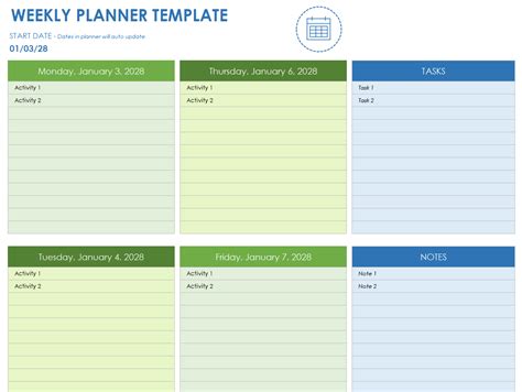 Weekly Planner Template Google Sheets
