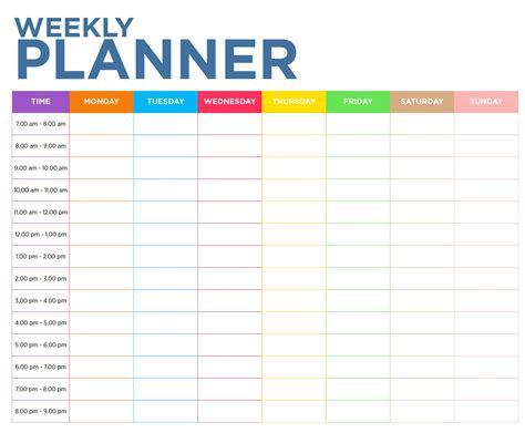 Weekly Schedule Template Hourly