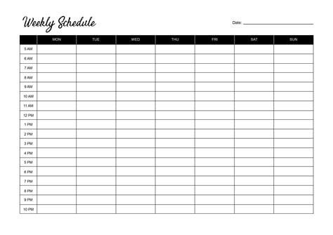 Weekly Schedule Template With Times