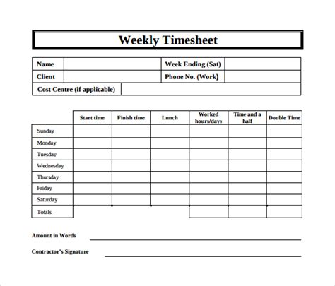 Weekly Timesheet Printable