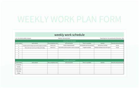 Weekly Work Plan Template Excel Free Download