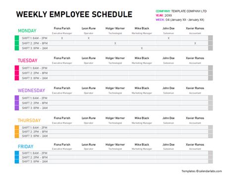 Weekly Work Schedule Templates