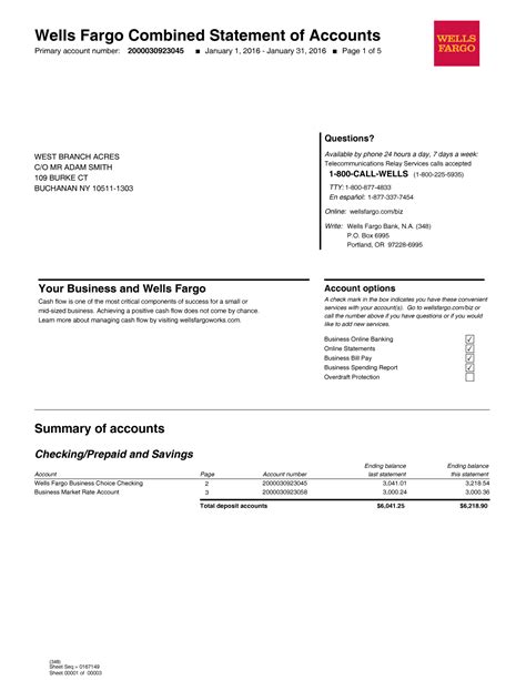 Wells Fargo Statement Template