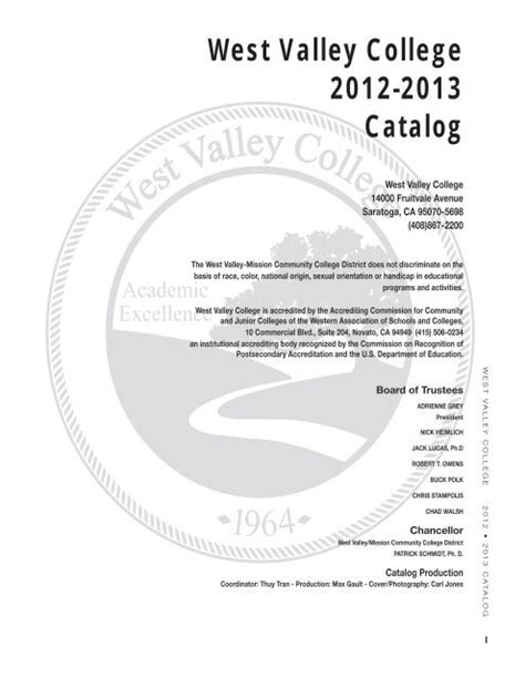 West Valley College Course Catalog