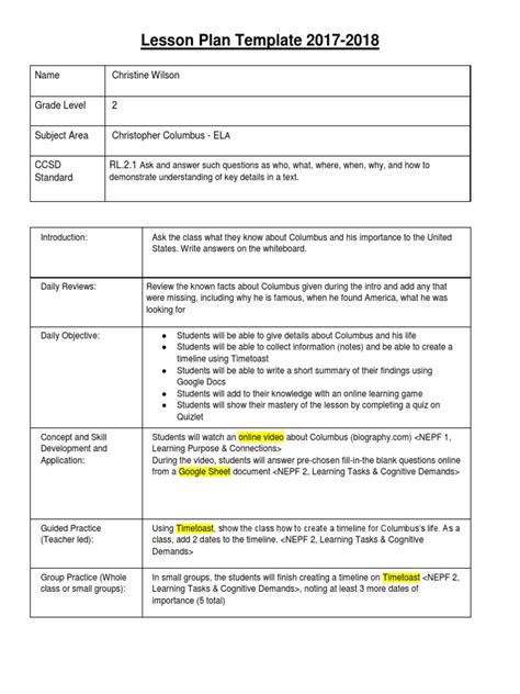Wilson Lesson Plan Template