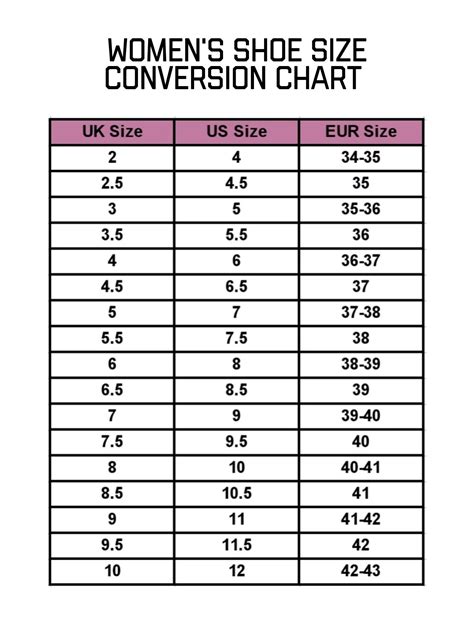 Womens Shoes Conversion Chart