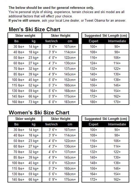 Womens Ski Size Chart