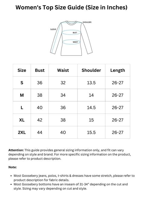 Womens Tops Size Chart