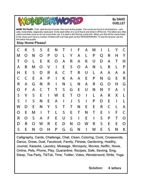 Wonderword Printable
