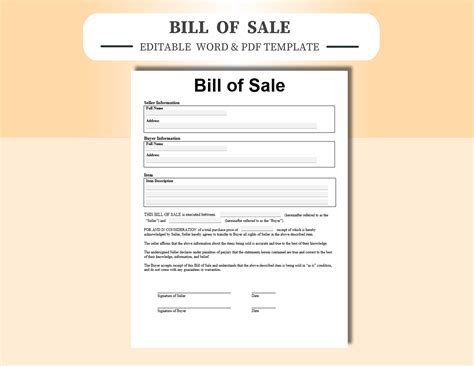 Word Bill Of Sale Template