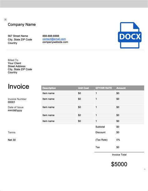 Word Invoice Template With Formulas