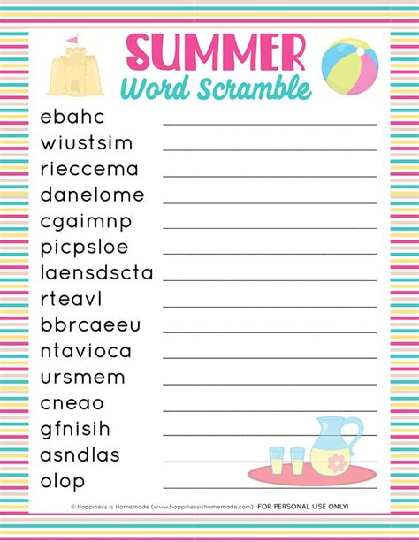 Word Scramble Free Printable