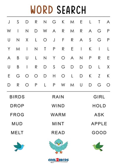 Word Search For 1st Graders Printable