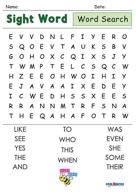 Word Search Printable For Kindergarten