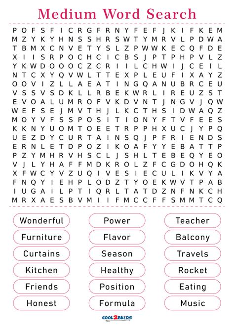 Word Search Printable Medium