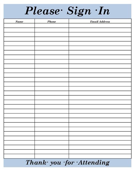 Word Sign In Sheet Template