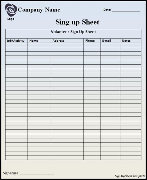 Word Signup Sheet Template