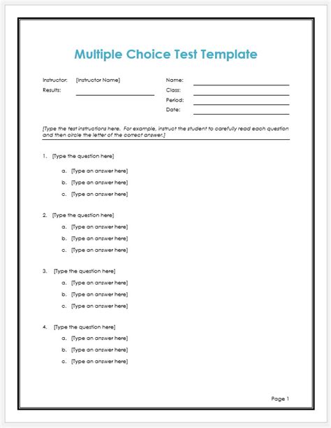 Word Template For Multiple Choice Test