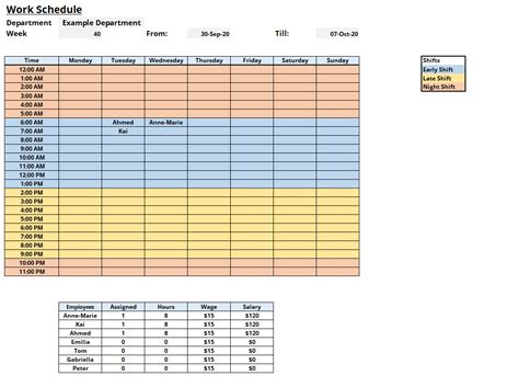 Work Schedule Excel Template