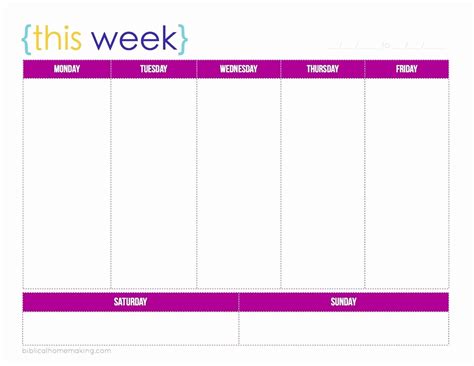 Work Week Printable Calendar