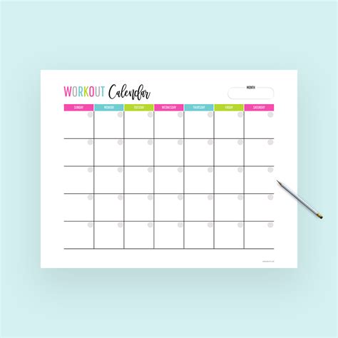Workout Printable Calendar