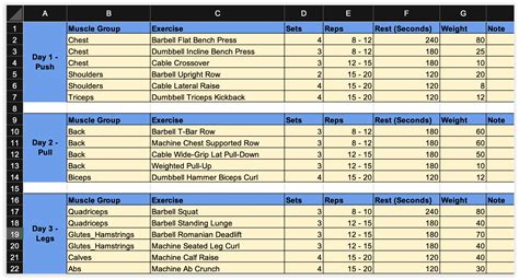Workout Template Excel