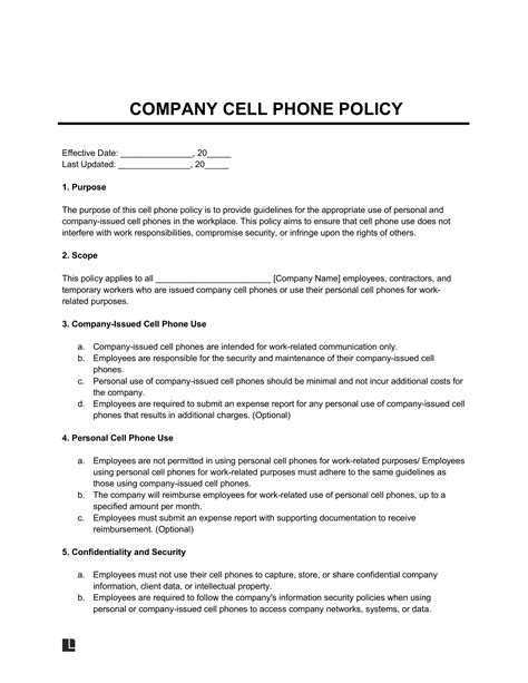 Workplace Cell Phone Policy Template