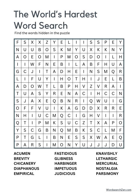 World's Hardest Word Search Printable