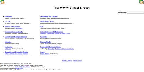 World Wide Web Virtual Library History Central Catalogue