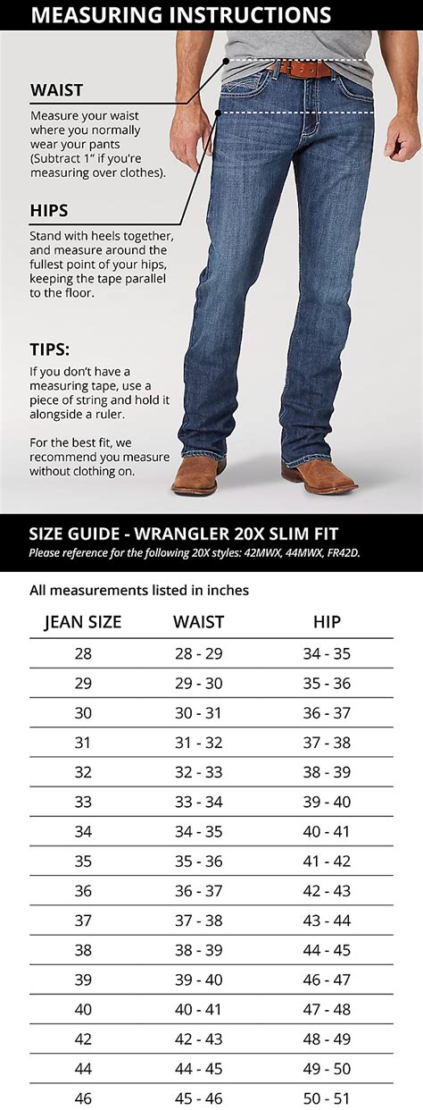 Wrangler Jeans Size Chart Men