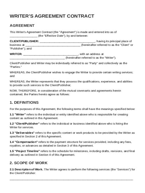 Writers Contract Template