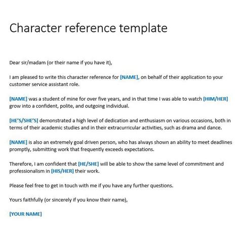 Writing A Character Reference Template