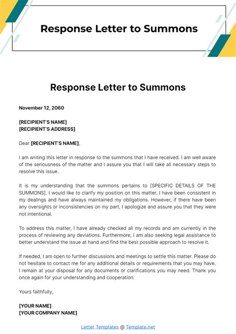 Written Summons Response Template