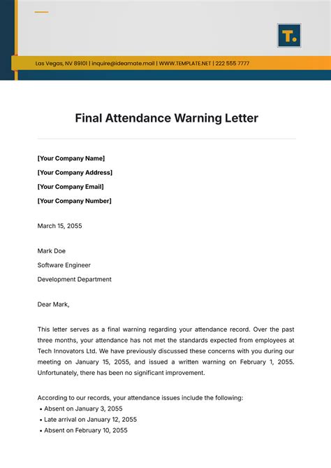 Written Warning Template For Attendance