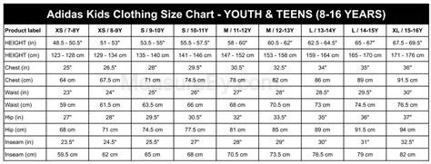 Youth Clothing Sizes Chart