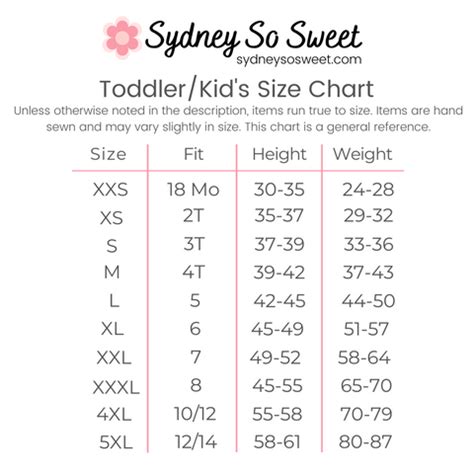 Youth Xxl Size Chart