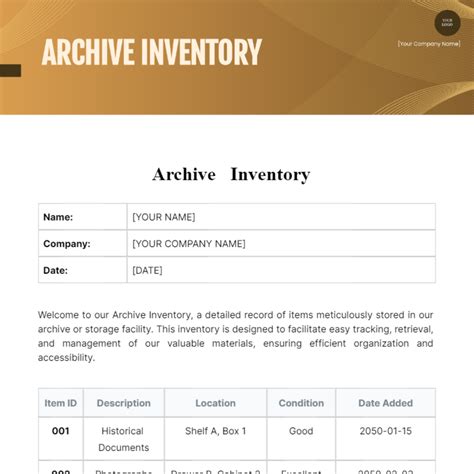 Archive Catalogue Template
