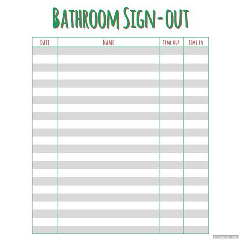 Bathroom Sign Out Sheet Template