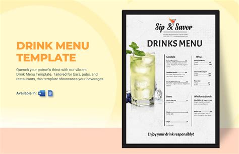 Beverage Menu Template Free