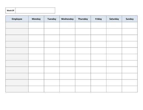 Blank Work Schedule Template