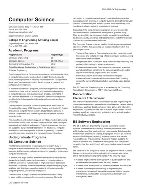 Cal Poly Computer Science Course Catalog