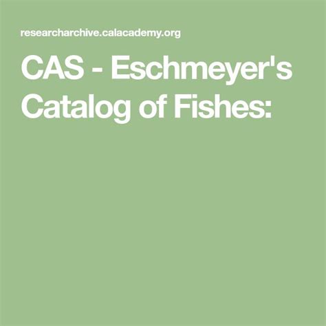 Cas Catalog Of Fishes