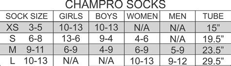 Champro Socks Size Chart